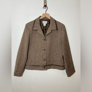 Pendleton women’s wool jacket blazer leather trim brown size 16